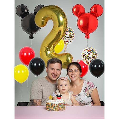 2nd Mickey Mouse Birthday Party Supplies Decorations 57Pcs - HAPPY BIRTHDAY Banner OH TWODLES Banner Red/Yellow/Black/Confetti Balloons Number 2 Foil Balloon Mickey Mouse Balloons Hat Door Sign Cupcake Toppers Cake Topper Birthday Decorations for Boys Gir