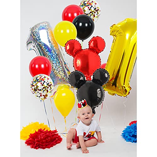 Mickey Mouse 1st Birthday Party Supplies Decorations 57Pcs - Happy Birthday Banner "ONE"Banner Balloons "1" Foil Balloon Hat Door Sign Cupcake Toppers Birthday Decorations for Boys Girls Kids Babies by 