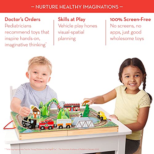 Melissa & Doug 17-Piece Wooden Take-Along Tabletop Railroad, 3 Trains, Truck, Play Pieces, Bridge - Wooden Train Sets For Kids Ages 3+ from Melissa & Doug