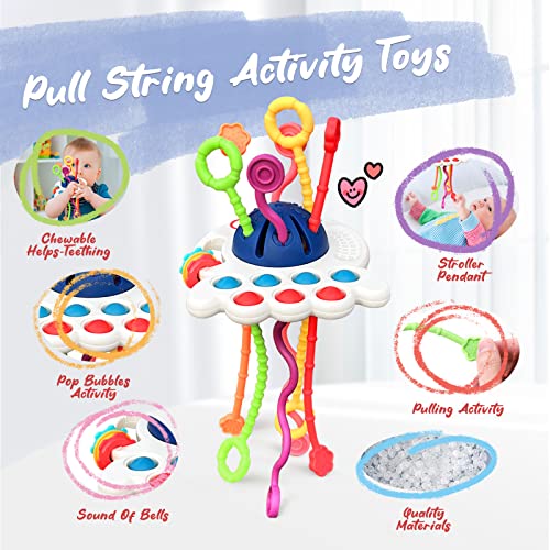 5 in 1 Baby Montessori Toys Set Include Shape Sorter Bin with Sound, Baby Tissue Box, Stacking Cups, Pull String Toy, Soft Stacking Rings, Sensory Toys for Infants Toddlers from ZZ