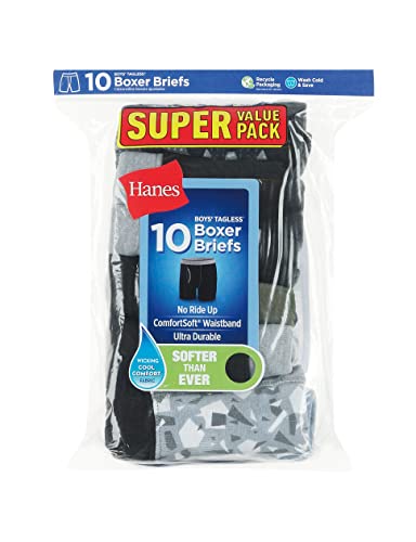 Hanes Boys' ComfortSoft Waistband Boxer Briefs 10-Pack, Assorted Prints & Solids, Small from Hanes