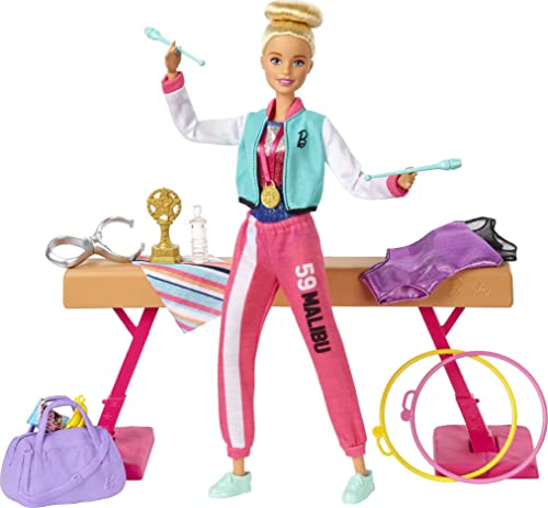 âBarbie Gymnastics Playset: Barbie Doll with Twirling Feature, Balance Beam, 15+ Accessories for Ages 3 and Up by Mattel