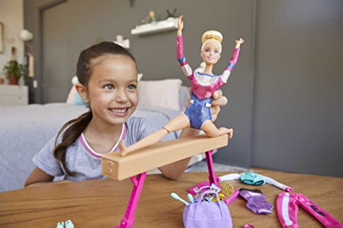 âBarbie Gymnastics Playset: Barbie Doll with Twirling Feature, Balance Beam, 15+ Accessories for Ages 3 and Up by Mattel