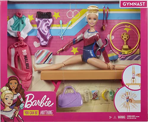 âBarbie Gymnastics Playset: Barbie Doll with Twirling Feature, Balance Beam, 15+ Accessories for Ages 3 and Up by Mattel
