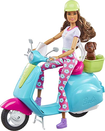 Barbie Fashionistas Doll and Scooter Travel Playset with Pet Puppy and Themed Accessories [Amazon Exclusive] from Mattel