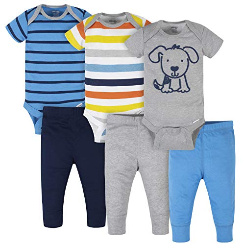Onesies Brand baby boys 3 Onesies Outfit Bundle Mix Match Newborn to 12m Pants Set, Blue Dog Stripe, 6-9 Months US by Onesies Brand