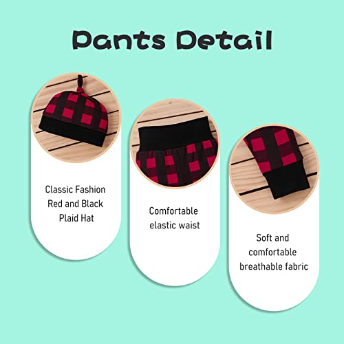 Newborn Baby Boy Girl Clothes Little Man Long Sleeve Romper,Plaid Pants + Cute Hat 3pcs Outfit Set (A-Black,3-6 Months) by TUEMOS