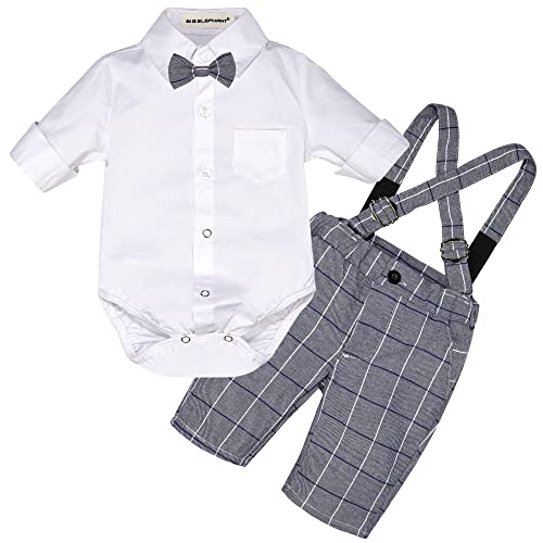 BIG ELEPHANT Gentleman Formal Outfit Suit - Bowtie Dress Shirt Suspender Pants Clothing Set for Baby Boys from 