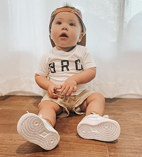 Newborn Baby Boy Clothes Summer Short Sleeve T-shirt Tops Solid Color Shorts 3 6 9 12 18 Months Boy Casual Outfits (Bro White, 6-12 Months) by Mandizy