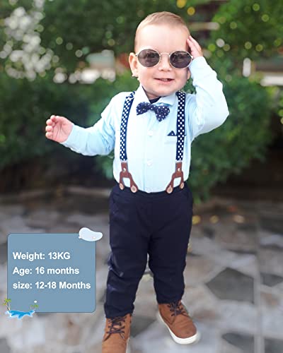 Baby Boy Clothes Set Infant Tuxedo Long Sleeve Gentleman Suit Outfits + Beret Hat + Suspender Pants + Bowtie 0-18M by 