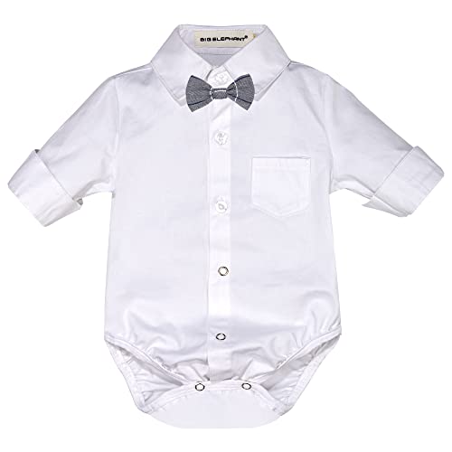 BIG ELEPHANT Gentleman Formal Outfit Suit - Bowtie Dress Shirt Suspender Pants Clothing Set for Baby Boys from 