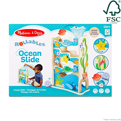 Melissa & Doug Rollables Wooden Ocean Slide Toy (5 Pieces) - Ocean Themed , Early Learning Toys For Infants And Toddlers Ages 1+ by Melissa & Doug