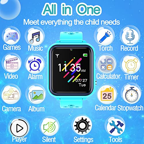 Kids Smart Watches for Boys, Waterproof Smart Watch for Kids, HD IPS Touch Screen Kids Watch with 11 Games Alarm 12/24hr Music Video Timer Camera, Electronic Learning Toys Watch for Kids Age 5-14 by LUKYBIRDS