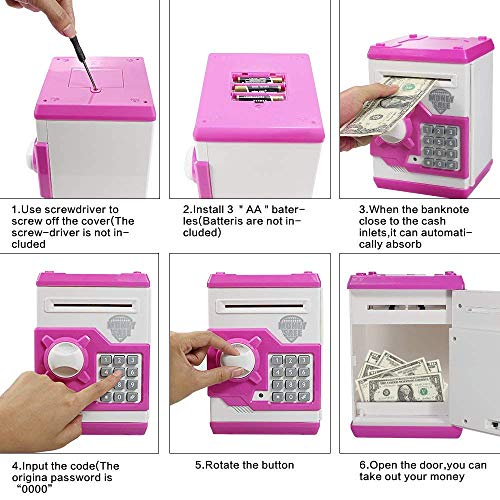 Totola Piggy Bank Electronic Mini ATM for Kids Baby Toy, Safe Coin Banks Money Saving Box Password Code Lock for Children,Boys Girls Best Gift(Pink) by Totola