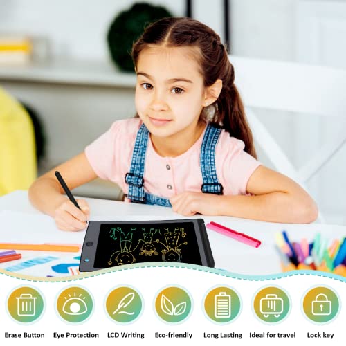 JefDiee LCD Writing Tablet Colourful Kids Drawing Writing Boards, Electronic Learning and Education Toys, Doodle Scribbler Boards Gifts for Kids and Toddlers at Home, School and Kindergarten (Black) by JefDiee