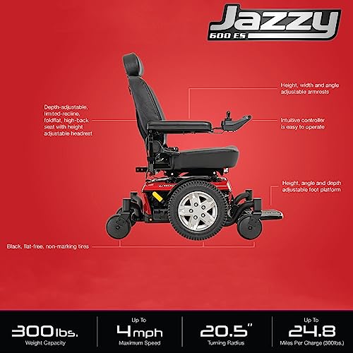 Pride Mobility Jazzy 600 ES Group 2 Power Chair, Red, Mid Wheel Drive, Motorized Electric Wheelchair for Adults by Pride Mobility Products Corporation