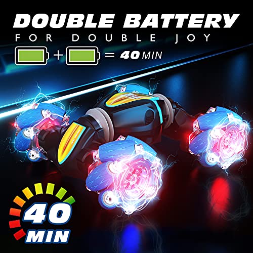 Tecnock RC Car Remote Control Car for Kids Adults,1:20 Scale 4WD Gesture Sensor Remote Control Crawler,2.4 GHz Transform RC Stunt Car with Light,Gift for Boys Girls(Blue) by Tecnock