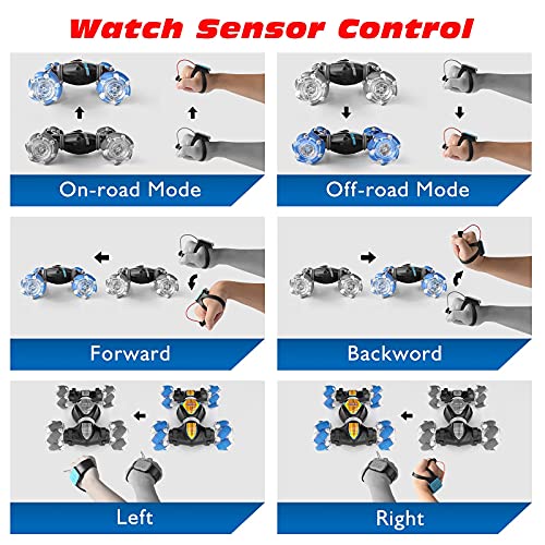 Tecnock RC Car Remote Control Car for Kids Adults,1:20 Scale 4WD Gesture Sensor Remote Control Crawler,2.4 GHz Transform RC Stunt Car with Light,Gift for Boys Girls(Blue) by Tecnock