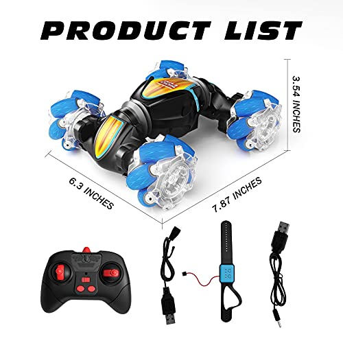 Tecnock RC Car Remote Control Car for Kids Adults,1:20 Scale 4WD Gesture Sensor Remote Control Crawler,2.4 GHz Transform RC Stunt Car with Light,Gift for Boys Girls(Blue) by Tecnock