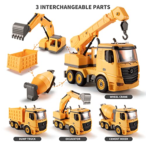 TEMI Kids Remote Control Car Construction Truck Toddler Toys for 3 4 5 6 Years Old Boys - 4 in 1 RC Vehicle Toy Car, Take Apart Toys w/ Electric Drill, 300pcs Blocks STEM Building Toy Birthday Gifts from TEMI