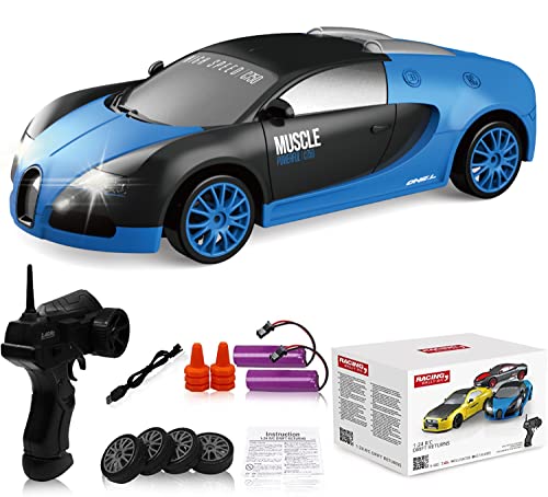Remote Control Car RC Drift Car 2.4GHz 1:24 Scale 4WD 15KM/H High Speed Model Vehicle with LED Lights Drifting Tire Racing Sport Toy Car for Adults Boys Girls Kids Gift 2Pcs Rechargeable Batteries from Desdoni