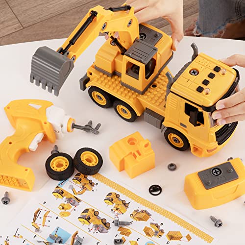 TEMI Kids Remote Control Car Construction Truck Toddler Toys for 3 4 5 6 Years Old Boys - 4 in 1 RC Vehicle Toy Car, Take Apart Toys w/ Electric Drill, 300pcs Blocks STEM Building Toy Birthday Gifts from TEMI