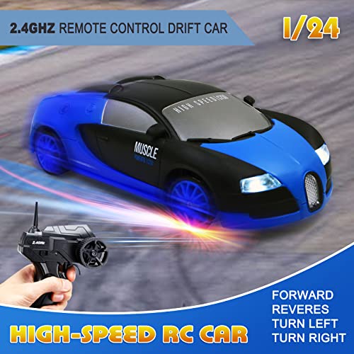 Remote Control Car RC Drift Car 2.4GHz 1:24 Scale 4WD 15KM/H High Speed Model Vehicle with LED Lights Drifting Tire Racing Sport Toy Car for Adults Boys Girls Kids Gift 2Pcs Rechargeable Batteries from Desdoni