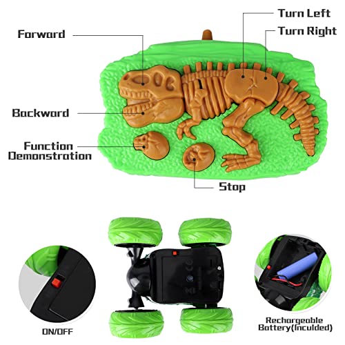 Remote Control Car for Toddlers, Dinosaur Toys RC Stunt Car 360 Degree Rolling Twister with Light, Remote Control Dinosaur Toys Car Vehicles for 3 4 5 6 7 8 9 10 Year Old Kids Boys by Ocditikl