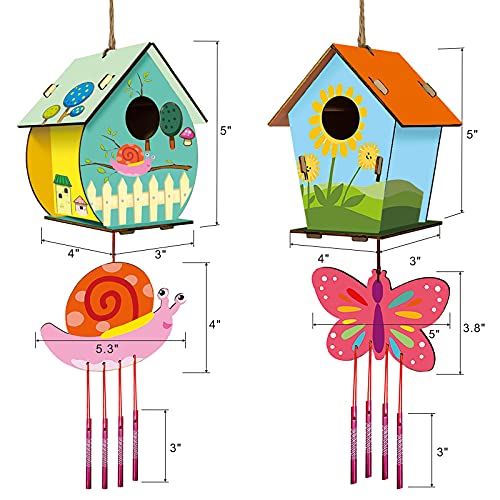 HOME COMPOSER 4 Pack DIY Bird House Wind Chime Kits for Children to Build and Paint, Wooden Arts and Crafts for Kids Girls Boys Toddlers Ages 8-12 4-6 6-8, Paint Kit Includes Paints & Brushes by HOME COMPOSER