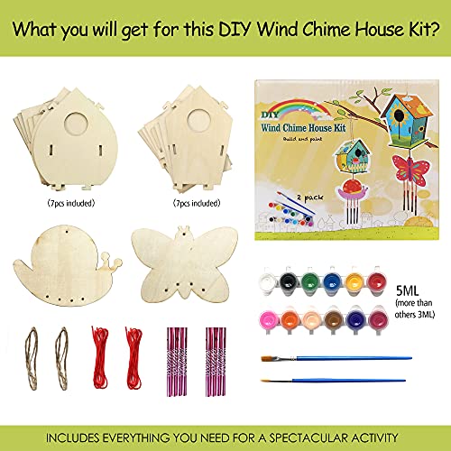 HOME COMPOSER 4 Pack DIY Bird House Wind Chime Kits for Children to Build and Paint, Wooden Arts and Crafts for Kids Girls Boys Toddlers Ages 8-12 4-6 6-8, Paint Kit Includes Paints & Brushes by HOME COMPOSER