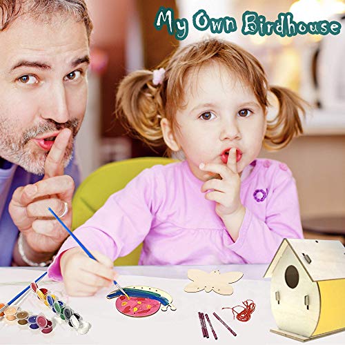 HOME COMPOSER 4 Pack DIY Bird House Wind Chime Kits for Children to Build and Paint, Wooden Arts and Crafts for Kids Girls Boys Toddlers Ages 8-12 4-6 6-8, Paint Kit Includes Paints & Brushes by HOME COMPOSER