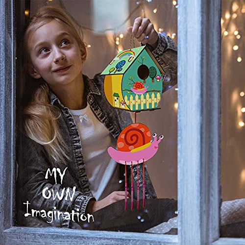 HOME COMPOSER 4 Pack DIY Bird House Wind Chime Kits for Children to Build and Paint, Wooden Arts and Crafts for Kids Girls Boys Toddlers Ages 8-12 4-6 6-8, Paint Kit Includes Paints & Brushes by HOME COMPOSER