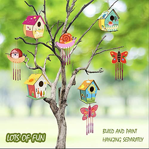 HOME COMPOSER 4 Pack DIY Bird House Wind Chime Kits for Children to Build and Paint, Wooden Arts and Crafts for Kids Girls Boys Toddlers Ages 8-12 4-6 6-8, Paint Kit Includes Paints & Brushes by HOME COMPOSER