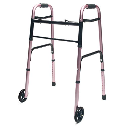 Lumex ColorSelect Walker, Lightweight Folding Design for Adults & Seniors, Large 5" Wheels, Pink from GF Health Products, Inc.