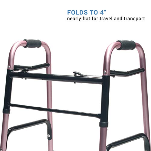 Lumex ColorSelect Walker, Lightweight Folding Design for Adults & Seniors, Large 5" Wheels, Pink from GF Health Products, Inc.