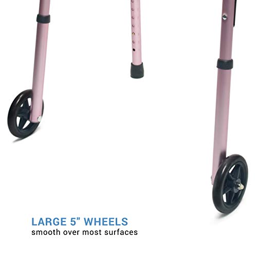 Lumex ColorSelect Walker, Lightweight Folding Design for Adults & Seniors, Large 5" Wheels, Pink from GF Health Products, Inc.