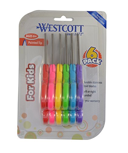 Westcott Right- & Left-Handed Scissors For Kids, 5ââ Pointed Scissors, Assorted, 6 Pack (16455) from Acme United