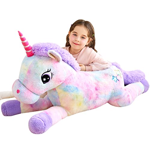 IKASA Giant Unicorn Stuffed Animal Plush Toy,Large Cute Jumbo Soft Toys,Huge Big Size Plushy Fluffy Fat Oversized Plushie,Gifts for Kids Girls Boys Girlfriend (Multicolored, 43 inches) by Yangzhou Leai Toy & Gift Co.,Ltd.