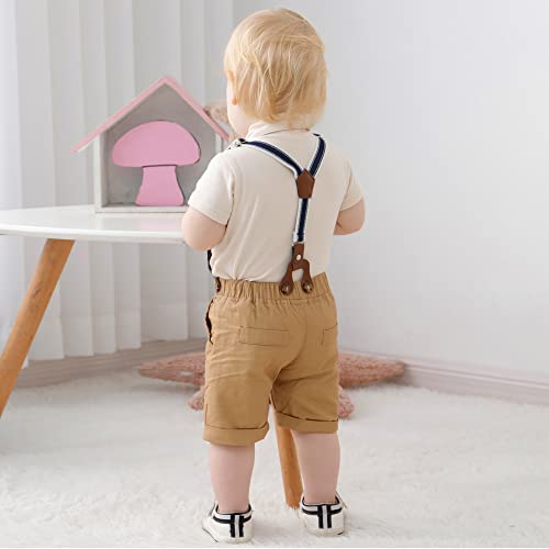 Infant Baby Boy Clothes Gentleman Outfits Suits Summer Short Sleeve Bowtie Bodysuit Shirts + Suspender Shorts (Beige,6-9M) by 