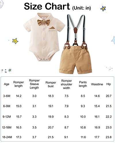 Infant Baby Boy Clothes Gentleman Outfits Suits Summer Short Sleeve Bowtie Bodysuit Shirts + Suspender Shorts (Beige,6-9M) by 
