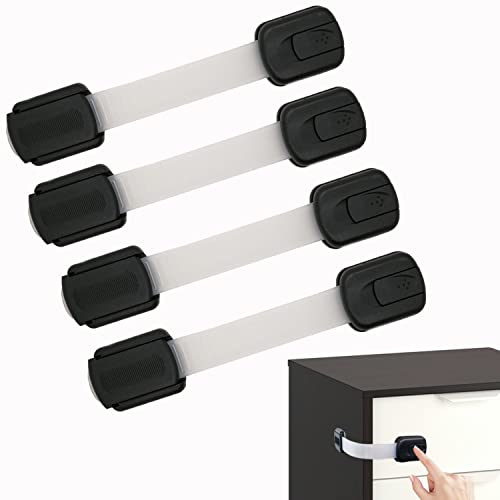 Baby Proofing Drawer Lock 4 Pack Child Safety Latches with Strong Adhesive, No Drilling Childproofing Safety Strap Locks for Cabinets, Oven, Refrigerator, Drawers, Dishwasher, Toilet Seat Black White by NVHSAL