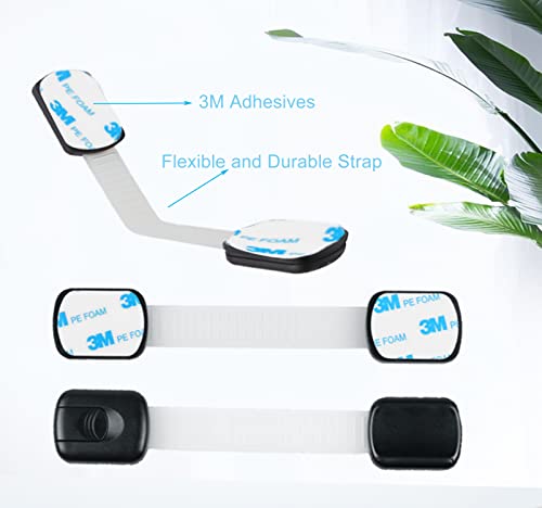 Baby Proofing Drawer Lock 4 Pack Child Safety Latches with Strong Adhesive, No Drilling Childproofing Safety Strap Locks for Cabinets, Oven, Refrigerator, Drawers, Dishwasher, Toilet Seat Black White by NVHSAL