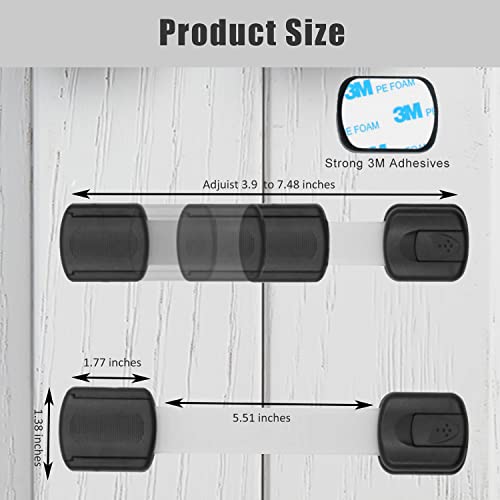 Baby Proofing Drawer Lock 4 Pack Child Safety Latches with Strong Adhesive, No Drilling Childproofing Safety Strap Locks for Cabinets, Oven, Refrigerator, Drawers, Dishwasher, Toilet Seat Black White by NVHSAL