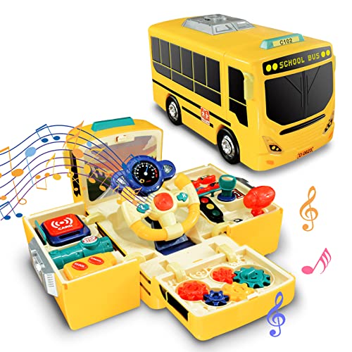 Hi-Tech School Bus Car Toy for Kids Age 3-10 Year Old, Simulate Steering Wheel Gear Driving Play Vehicle Educational Musical Song Light DIY Preschool Toys Birthday Gift for Toddlers Boys Girls. by HI-TECH OPTOELETRONICS CO., LTD.
