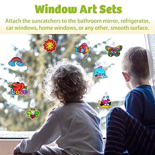 AVIASWIN Girls Toys Age 4-6-8 Window Art for Kids, Suncatchers Painting Kit, Arts and Crafts for Kids Ages 5 6 7 8 9 10, DIY Paint Activities Ideas, Birthday Gifts for 5 6 Year Old Boys by AVIASWIN