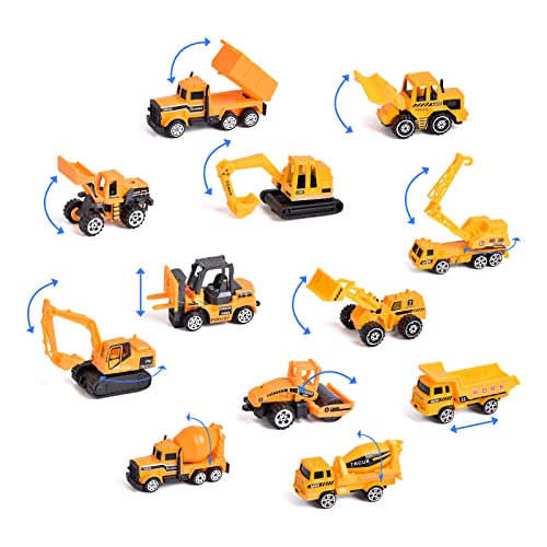 LOYEH 18 in 1 Die-cast Construction Truck Kids Play Vehicles Toy Set, Construction Toy Truck with 12 Construction Vehicles and 8 Toy Figures, Lights and Sounds, Kids Boys Girls Birthday Gifts by LOYEAH