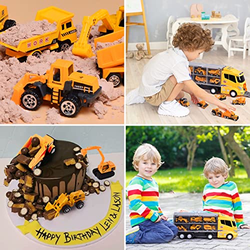 LOYEH 18 in 1 Die-cast Construction Truck Kids Play Vehicles Toy Set, Construction Toy Truck with 12 Construction Vehicles and 8 Toy Figures, Lights and Sounds, Kids Boys Girls Birthday Gifts by LOYEAH