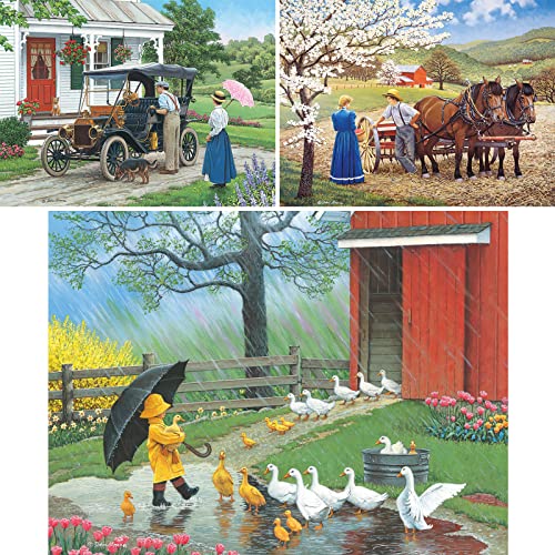 Bits and Pieces - Value Set of (3) 500 Piece Jigsaw Puzzles for Adults - Each Puzzle Measures 18" x 24" - 500 pc That New Car Smell, A Good Day for Ducks, Groundwork Jigsaws by Artist John Sloane by Melville Direct