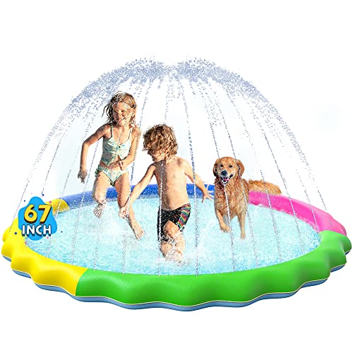 VISTOP Non-Slip Splash Pad for Kids and Dog, Thicken Sprinkler Pool Summer Outdoor Water Toys - Fun Backyard Fountain Play Mat for Baby Girls Boys Children or Pet Dog (67 inch, Red&Yellow&Green&Blue) by VISTOP