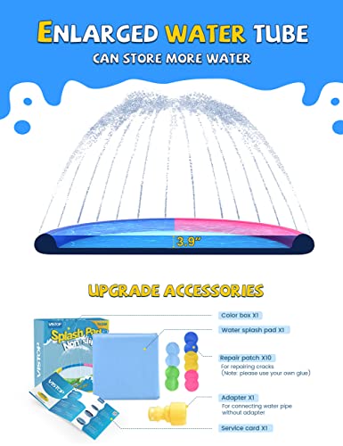 VISTOP Non-Slip Splash Pad for Kids and Dog, Thicken Sprinkler Pool Summer Outdoor Water Toys - Fun Backyard Fountain Play Mat for Baby Girls Boys Children or Pet Dog (67 inch, Red&Yellow&Green&Blue) by VISTOP